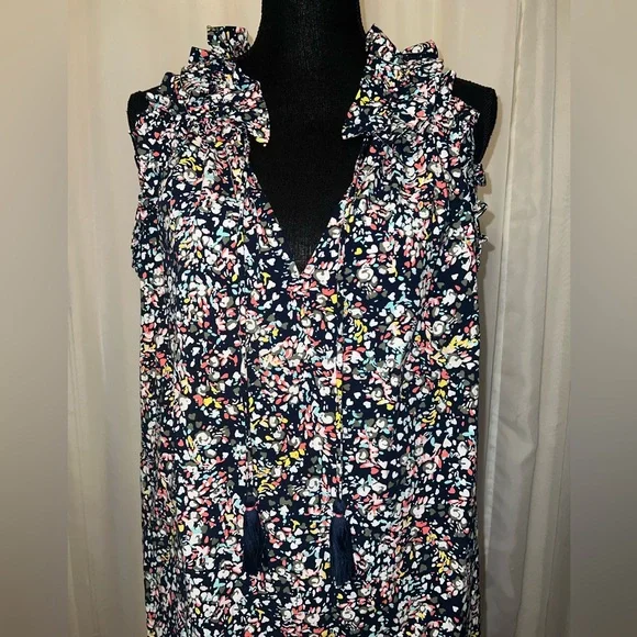 Crown & Ivy Multicolor Sleeveless Top Ruffle Tassels NWT - Picture 1 of 5